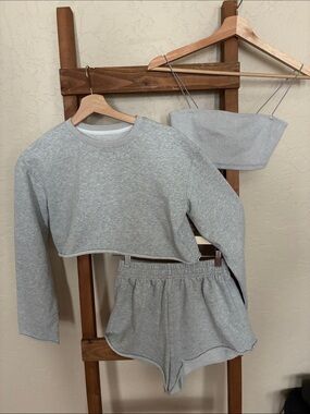 Three-Piece Set - Cropped Sweatshirt, Shorts & Bralette by Commense Sz XS